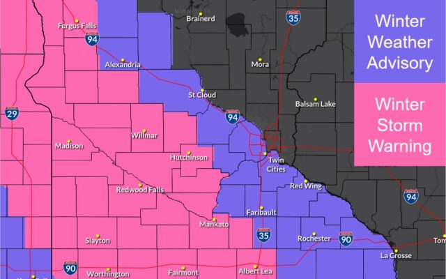 Freeborn County is now in a Winter Storm Warning starting at midnight